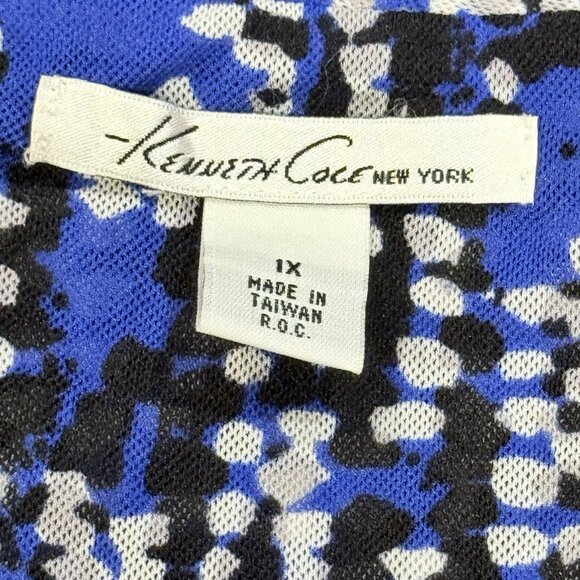 Y2K Kenneth Cole Royal Blue Abstract V-neck Long Sleeve Top Womens Size XL - Picture 5 of 9